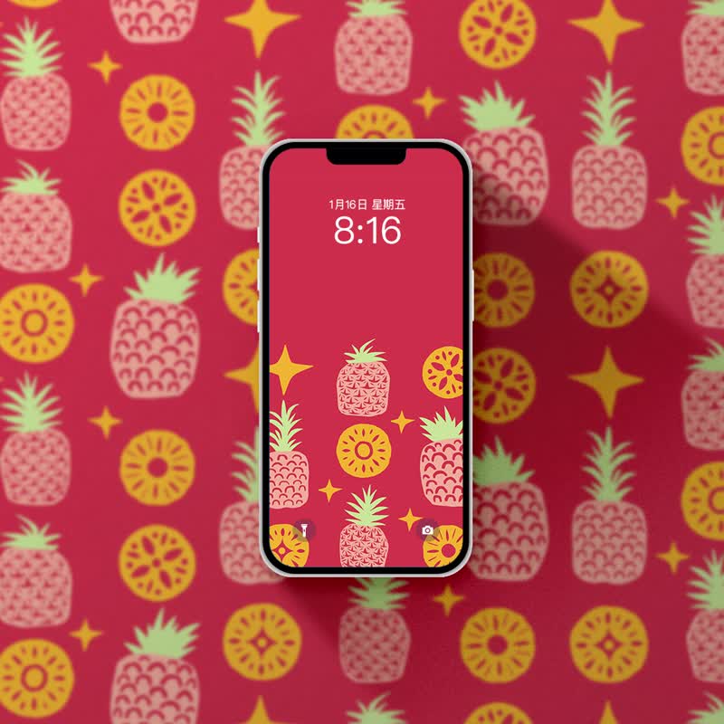 鳳梨旺旺來 招財好運手機桌布 電子檔 - 電腦手機桌布/貼圖/App 圖示 - 其他材質 