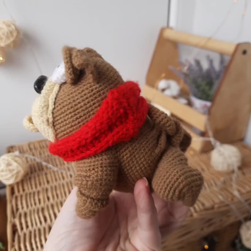 Stuffed bulldog interior toy. Big animal gifts for dog lover. Interior puppy dog - 公仔/玩偶 - 棉．麻 咖啡色