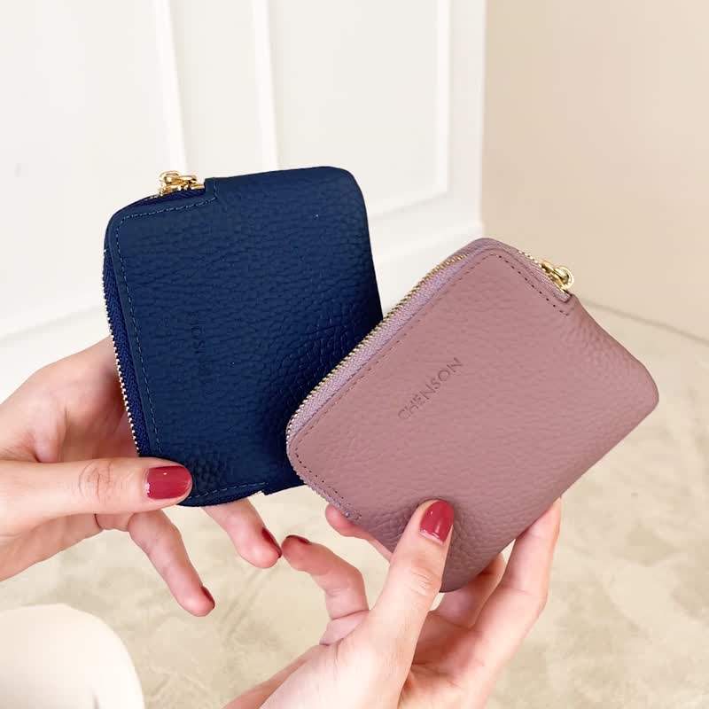 CHENSON leather outer 3 cards ultra-thin ㄇ character large opening coin purse purple W00820-U - Coin Purses - Genuine Leather Purple