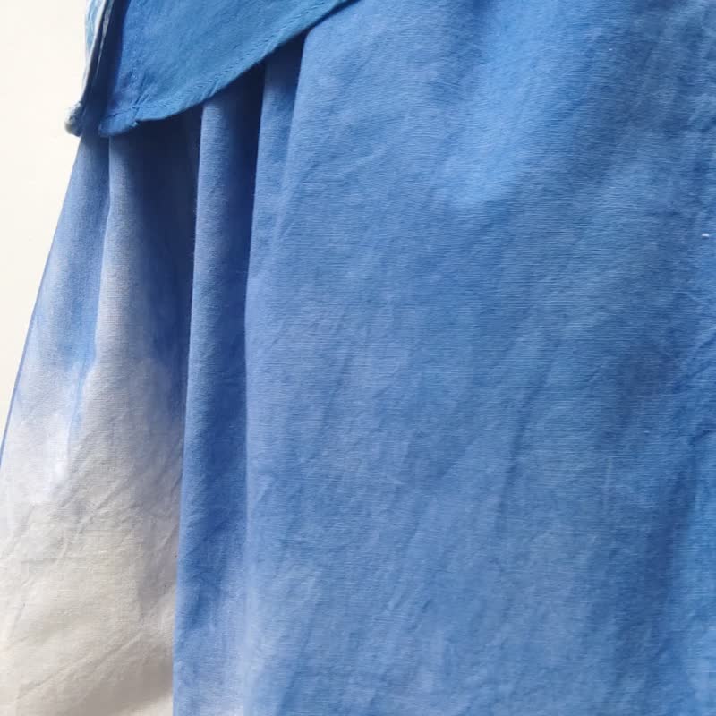 Jinda Pants J - 靛藍色紮染寬褲 - 女長褲 - 棉．麻 藍色