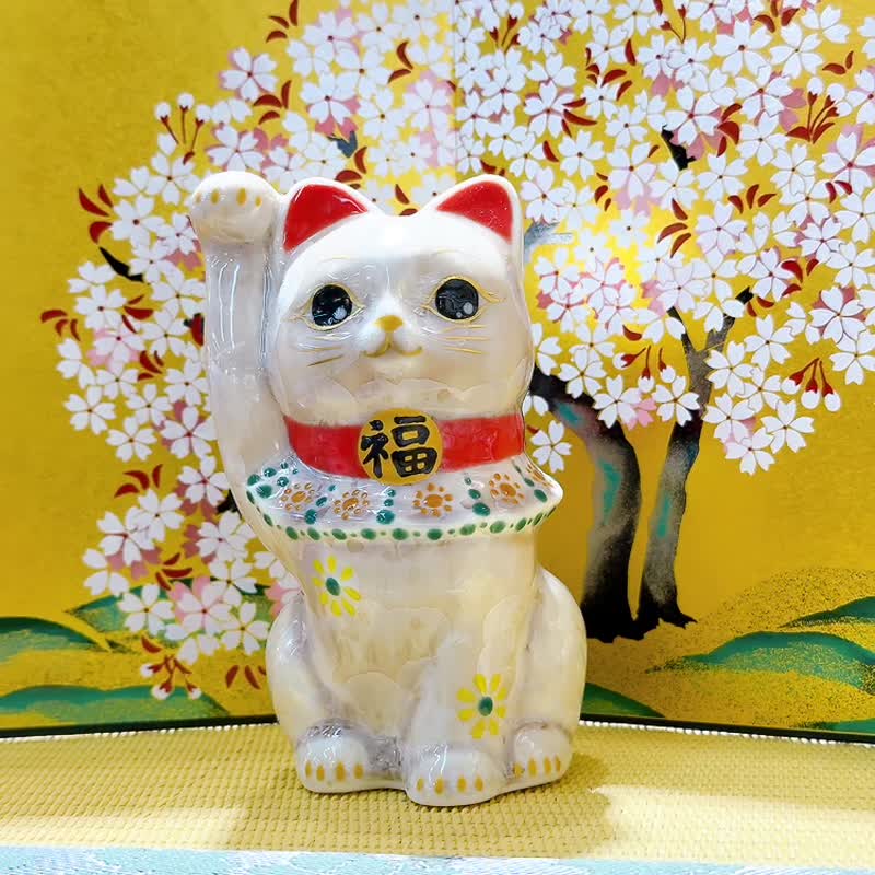 【杏晶菊瑞】日本清水燒招財貓 | 花結晶 杏 - 億万両 - 擺飾/家飾品 - 瓷 卡其色