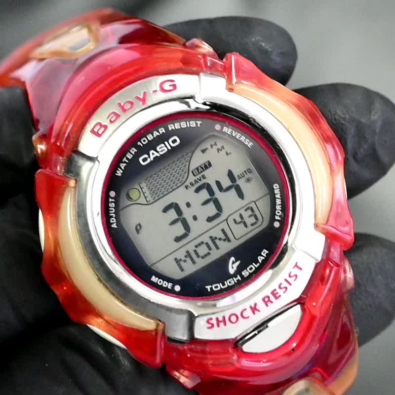 送料無料 Casio カシオ Baby-G 女性用 ソーラー腕時計 Tough Solar BGX-220 Red Digital Watch 古董錶 復古手錶 - 女錶 - 樹脂 紅色