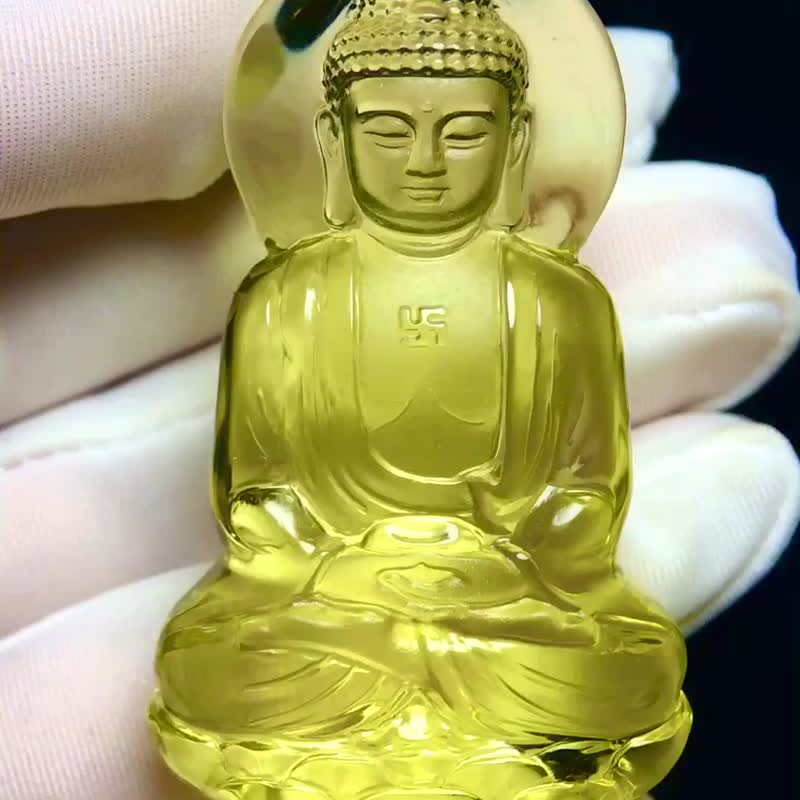天然黃水晶大日如來吊墜個頭足  立體雕刻 雕工精湛細精緻 - 吊飾/掛飾 - 水晶 