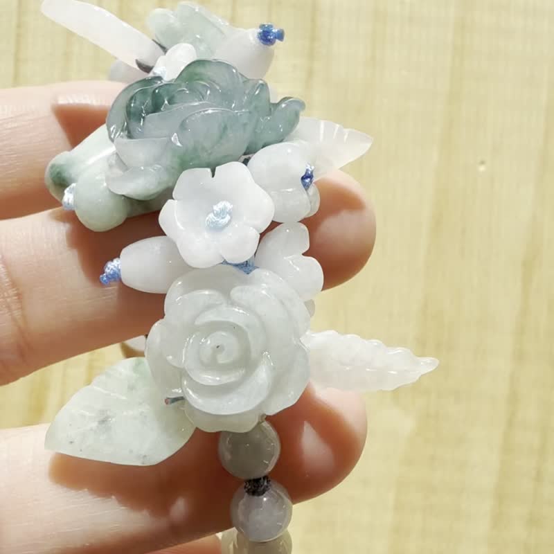 手工編織翡翠手鍊 — 藍綠花園 - 手鍊/手環 - 玉石 藍色