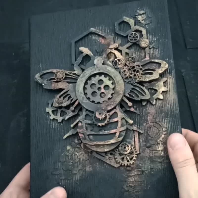 Steampunk journal handmade for sale Gothic grimoire notebook mechanical blank - สมุดบันทึก/สมุดปฏิทิน - กระดาษ สีดำ