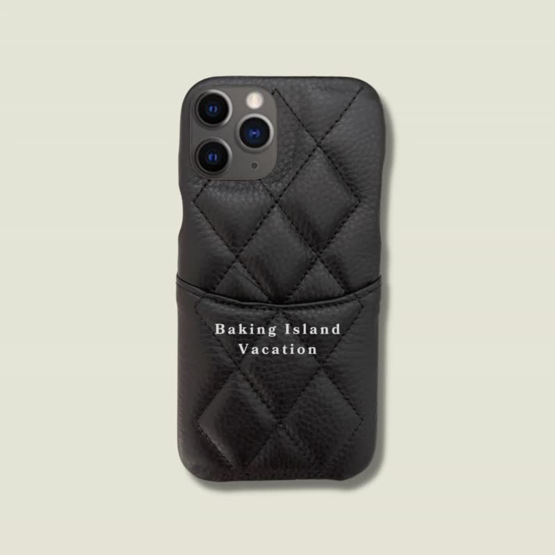 iPhone CASE | Leather customized phone case | Classic lychee leather diamond card holder genuine leather - เคส/ซองมือถือ - วัสดุอื่นๆ 