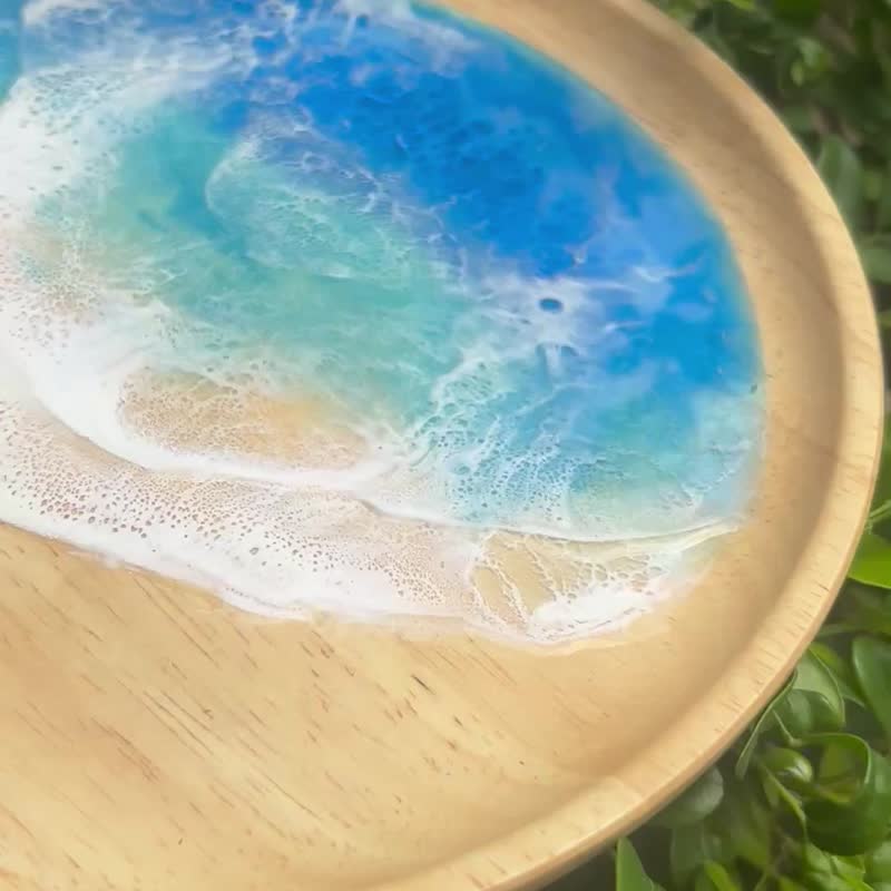 【現貨】海洋海浪藍綠圓木盤 - 盤子/餐盤/盤架 - 樹脂 