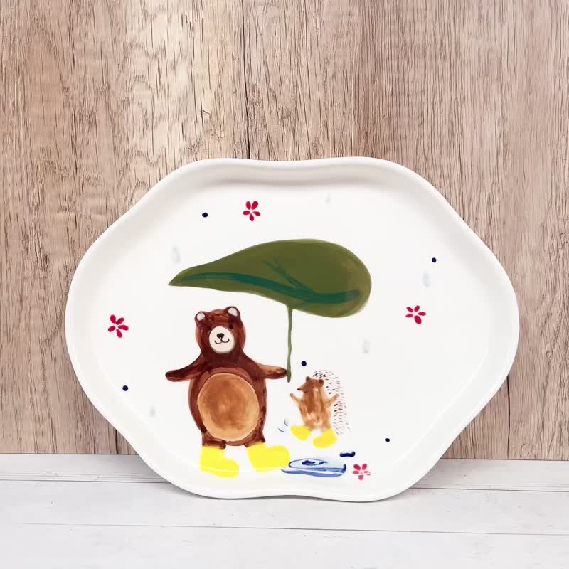 A Lu Little Bear and Good Friends Large Ceramic Plate/Gift Original Hand Painting Only One Piece - Plates & Trays - Pottery Multicolor