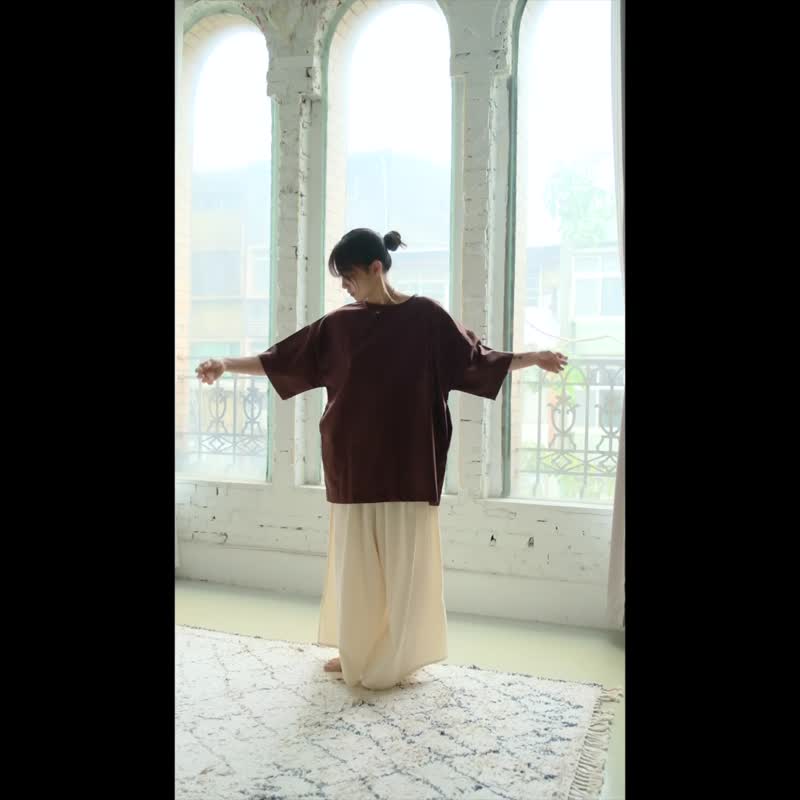 OMAKE 中性寬版口袋上衣 / 棉麻 深棕 - 女上衣/長袖上衣 - 棉．麻 咖啡色