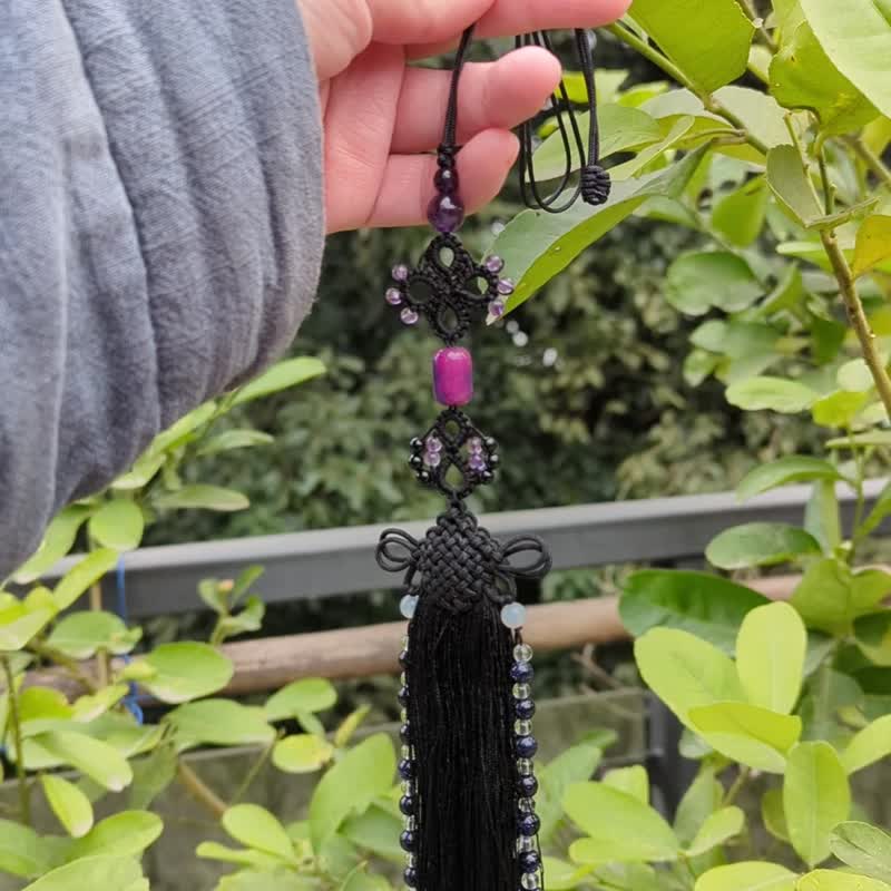 生日禮物中式古典吊墜掛飾吊飾天然紫水晶鳳歸云流蘇穗子 - 吊飾/掛飾 - 水晶 黑色