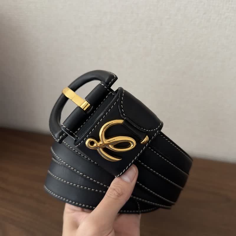 LOEWE 羅意威 金色 Logo  黑色 皮革腰帶 - 皮帶/腰帶 - 其他材質 黑色