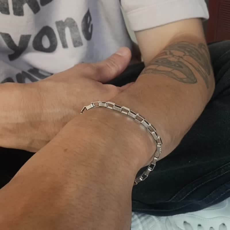 Unisex | 極晝系 - 時刻 * 不銹鋼 方盒鍊 手鍊 - 手鍊/手環 - 不鏽鋼 銀色