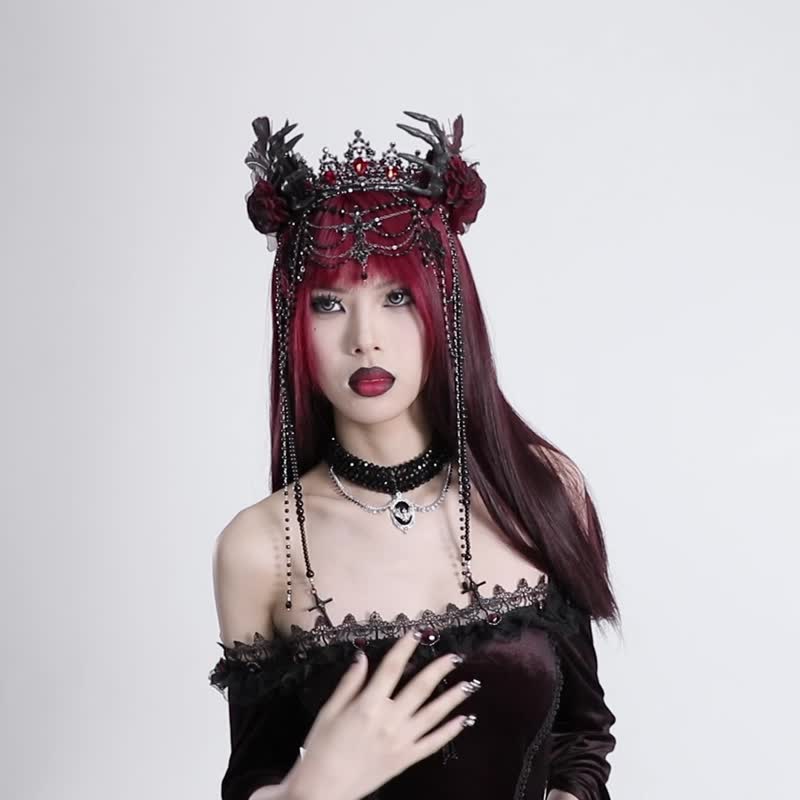哥德惡魔顯靈加冕儀式皇冠 - 紅 / 黑 / 萬聖節 - 髮箍/髮帶 - 其他材質 黑色