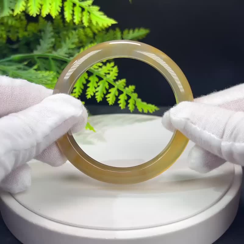 精品 漸變香檳金灰瑪瑙手鐲 56MM 冰潤起剛天眼玉髓手環 活力自信 - 手鍊/手環 - 半寶石 