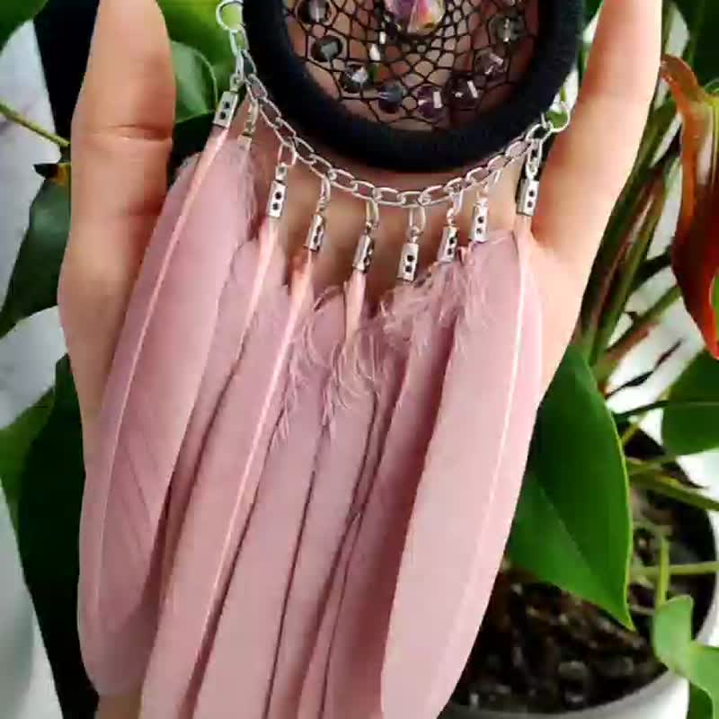 Small blush pink dream catcher car hanging accessories, Dreamcatcher for jeep - 壁貼/牆壁裝飾 - 繡線 粉紅色