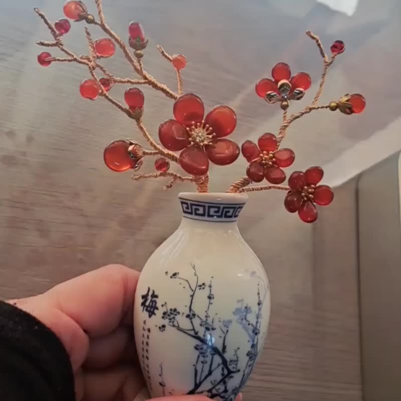 【中國風花瓶-紅梅】磁鐵 ∕ 冰箱貼 ∕ 擴香瓶 - 擺飾/家飾品 - 寶石 紅色