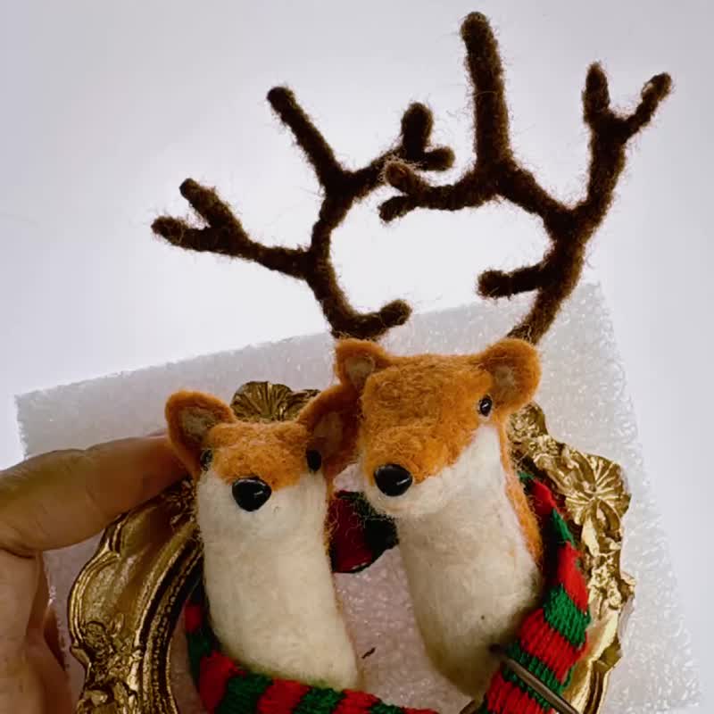 耶誕節情侶夫妻梅花鹿磁鐵 - 磁石貼/磁鐵 - 羊毛 橘色