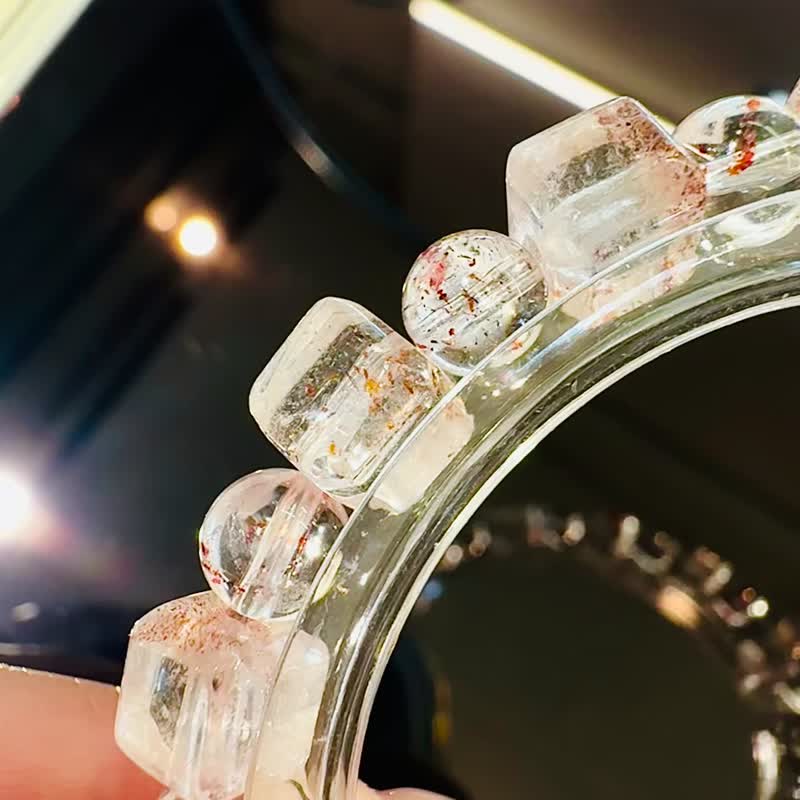 天然方糖方塊紅超七金草莓6.5mm14.48g三輪骨幹強磁場貴人運桃花 - 手鍊/手環 - 水晶 紅色
