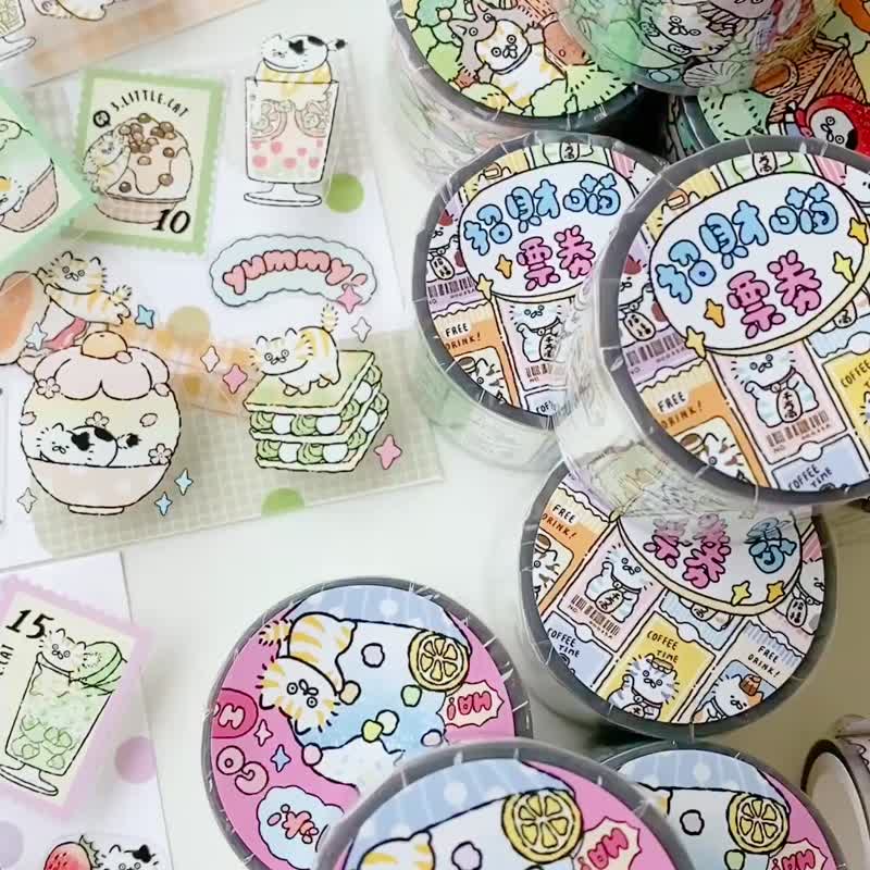 3 little cat fairy tales / shaved ice stamps / lucky cat coupons 4 cm PET paper tape / a total of 3 types - มาสกิ้งเทป - พลาสติก หลากหลายสี