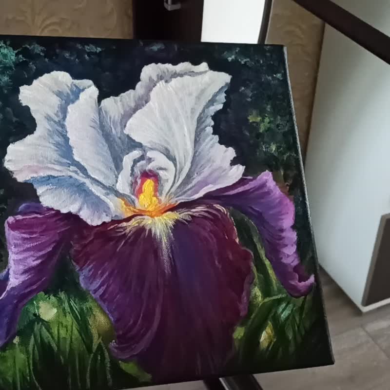 Iris Painting Flower Original Art Iris Oil Painting on Canvas Floral Artwork - Posters - Other Materials Purple