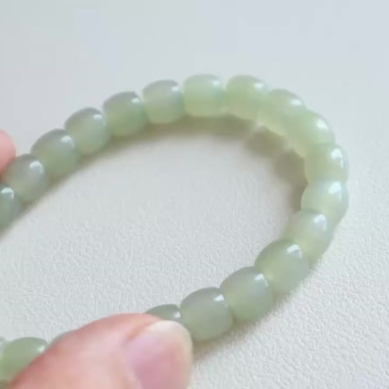 天然和田玉單圈手鏈冰底晴水料老型珠手鏈 平安喜樂順遂無憂 - 手鍊/手環 - 玉石 