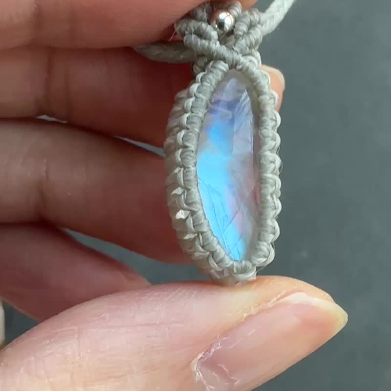 CSP89 民族風 蠟線編織 月亮石 項鍊 (可調長度) - 項鍊 - 寶石 灰色