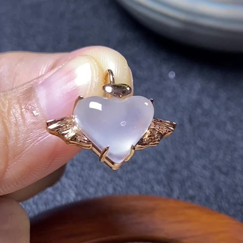 冰種翡翠 天然翡翠 緬甸A玉 頸鏈 • 18k金天使心翡翠吊墜 - 項鍊 - 玉石 