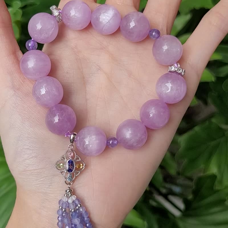 頂級星光貓眼紫鋰輝 丹泉石流蘇 彩虹碧璽 智慧 手鍊 單品 禮物 - 手鍊/手環 - 寶石 粉紅色