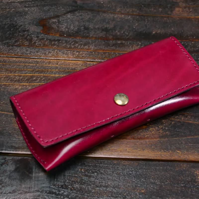 Belgian leather RUGATO eyeglass case AzaleaPink / Hand sewing - กรอบแว่นตา - หนังแท้ สีแดง