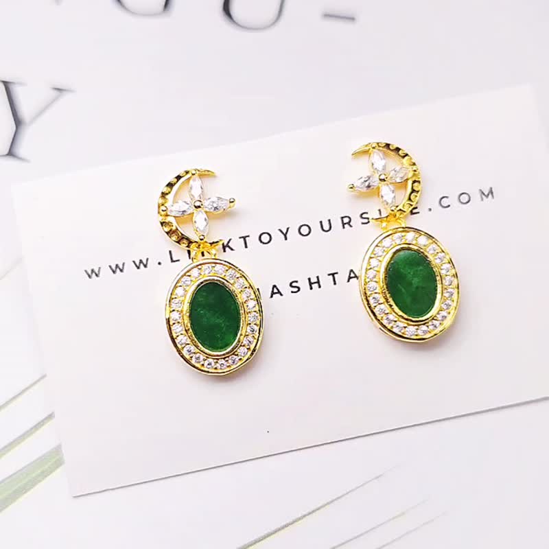 Cailai|Noble Xingyue|Myanmar A-quality jade ice-type Laokeng Luyuan Wushi brand custom-made sterling silver earrings - ต่างหู - หยก 