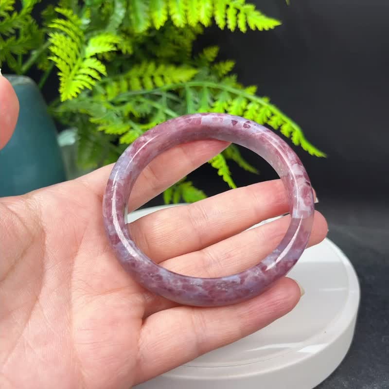 稀有粉色碧璽手鐲 60MM 玉化閃片飄紫電氣石手環 喜慶吉祥客觀 - 手鍊/手鐲 - 水晶 粉紅色