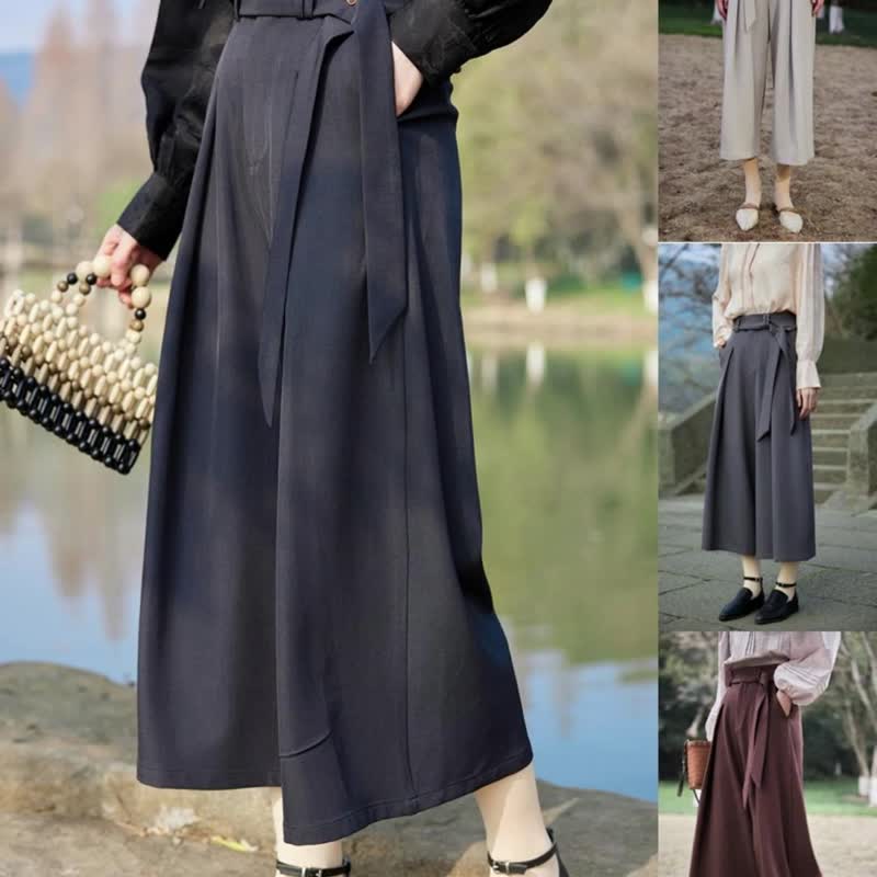 Small tall wide leg culottes 2024 spring new draping advanced sense - กางเกงขายาว - วัสดุอื่นๆ หลากหลายสี