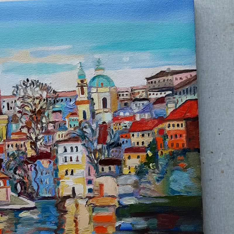 Prague  Art City  Painting  Original Art  Oil Painting  Oil On Canvas - 壁貼/牆壁裝飾 - 其他材質 藍色