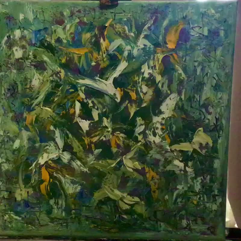 Flying in the jungle,original abstract oil painting on canvas - ตกแต่งผนัง - วัสดุอื่นๆ สีเขียว