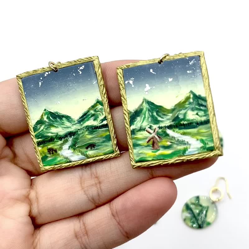 Early morning earrings/polymer clay - Earrings & Clip-ons - Clay Green