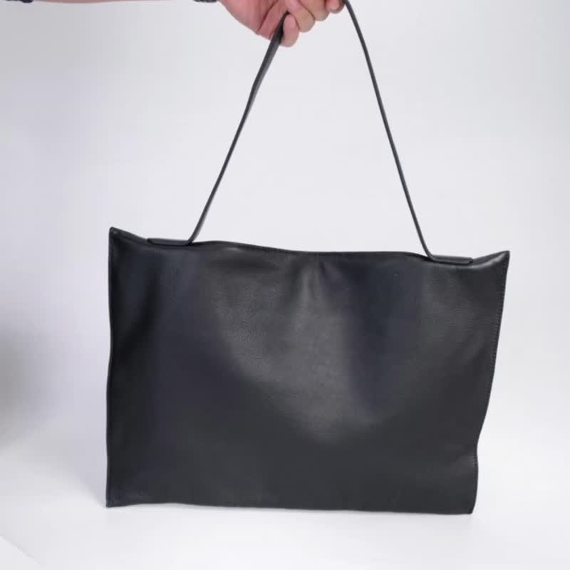 Specially designed envelope bag, handbag, shoulder bag, imported from South Korea, natural tumbled cowhide - Handbags & Totes - Genuine Leather Black