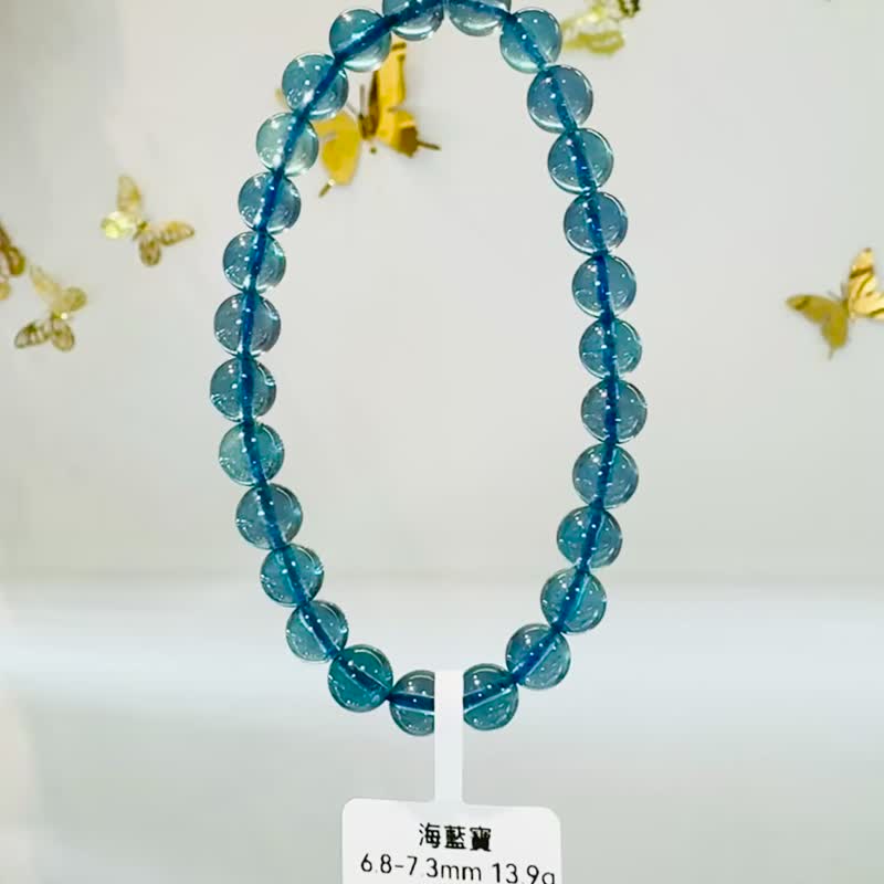 精品濃色海藍海藍寶水晶6.8-7.3mm13.9g平衡情緒減緩壓力溝通 - 手鍊/手環 - 水晶 藍色