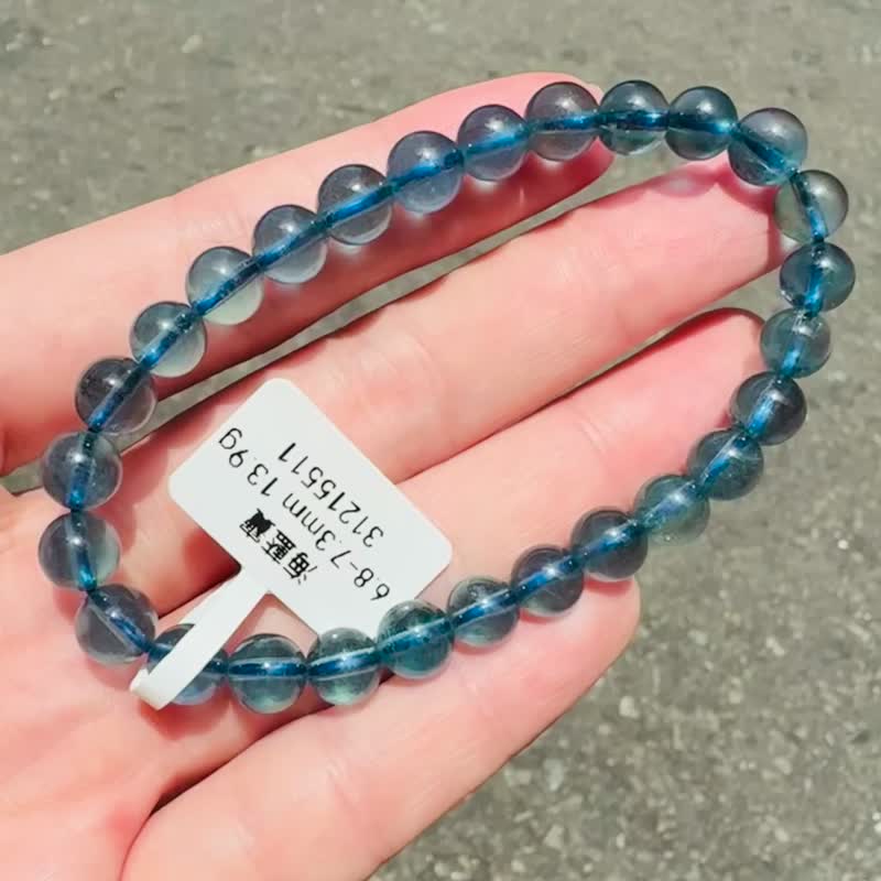 精品濃色海藍海藍寶水晶6.8-7.3mm13.9g平衡情緒減緩壓力溝通 - 手鍊/手環 - 水晶 藍色