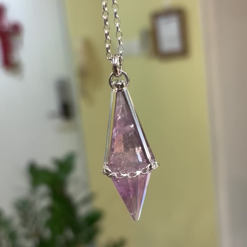 紫水晶 水晶 靈擺項鍊 純銀 水晶頸鍊 情人節禮物 女友禮物 - 項鍊 - 半寶石 紫色