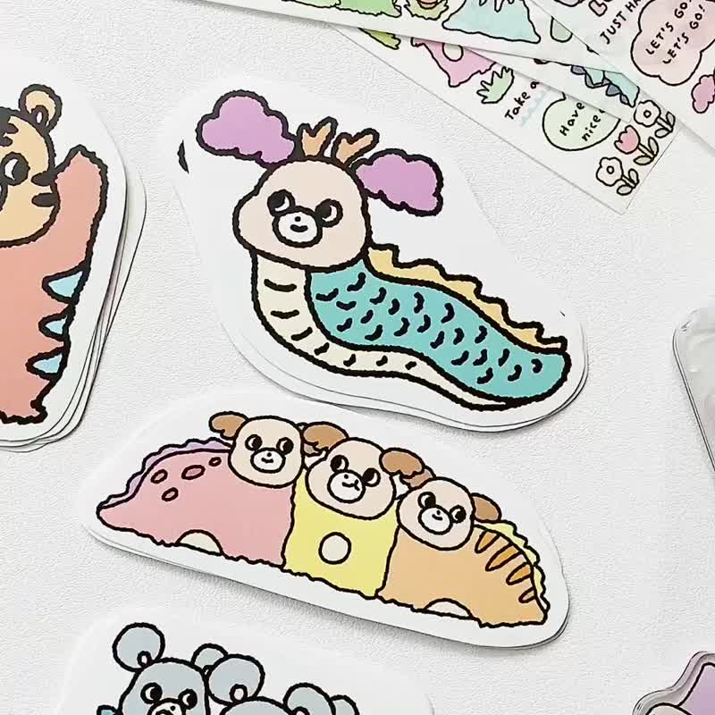 Happy Zoo/Happy Dinosaur Zoo Large Sticker 11th Generation/Waterproof Sticker/5 types in total - Stickers - Paper Multicolor