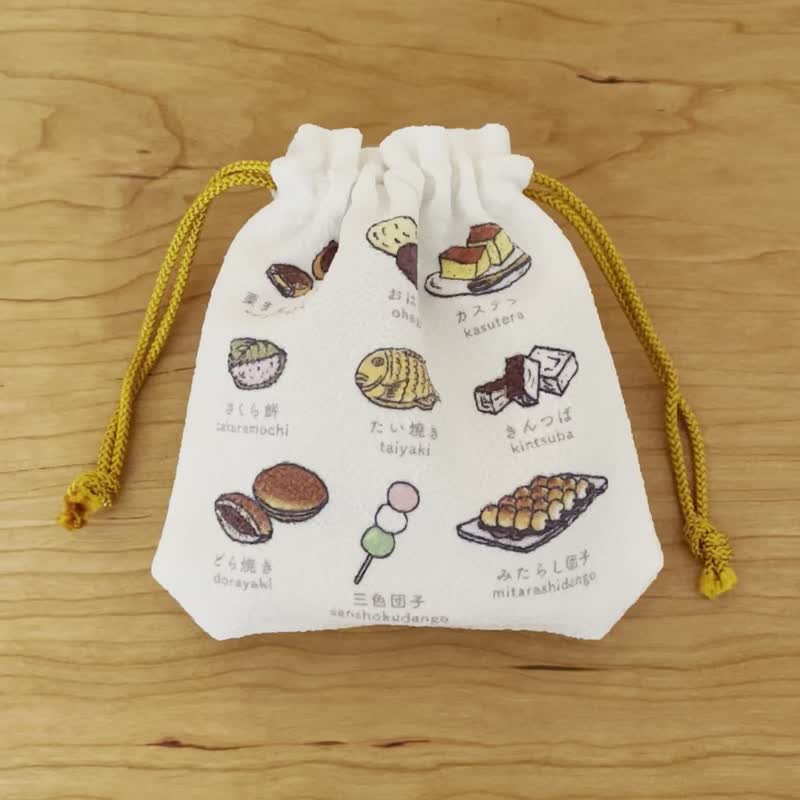 にほんご巾着 - 和菓子 - 化妝包/收納袋 - 聚酯纖維 白色