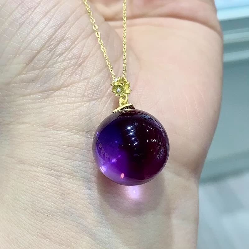極品巴西老礦紫水晶轉運球吊墜 珠經17MM 晶體干淨 顏色非常漂亮 - 項鍊 - 水晶 
