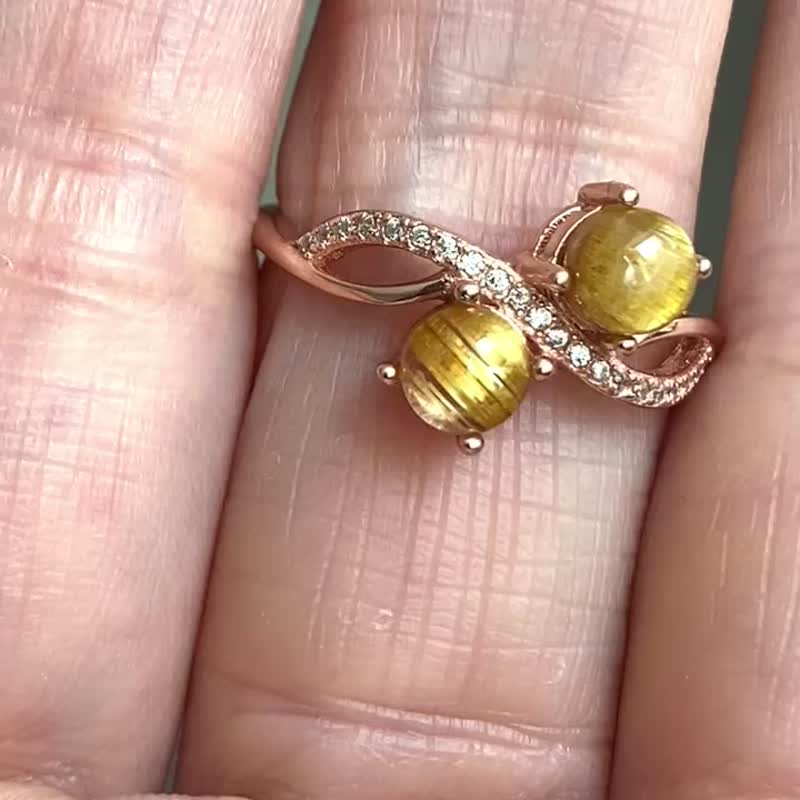 金鈦晶玫瑰金造型925銀戒指 - 戒指 - 水晶 金色