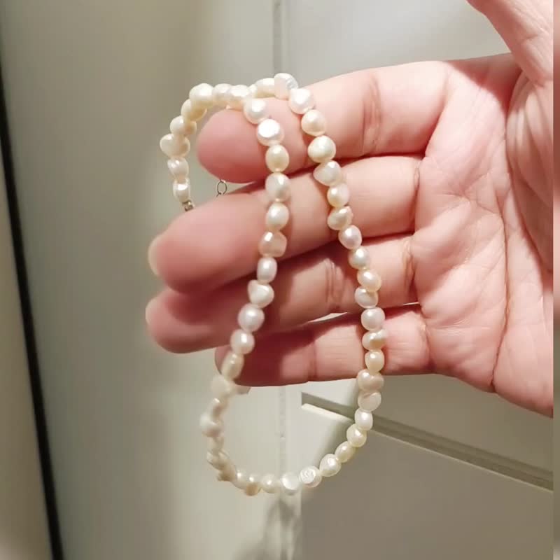 SV925/14KGF LETO Small Baroque Pearl Choker Necklace, Double Bracelet Ankle - สร้อยติดคอ - ไข่มุก ขาว