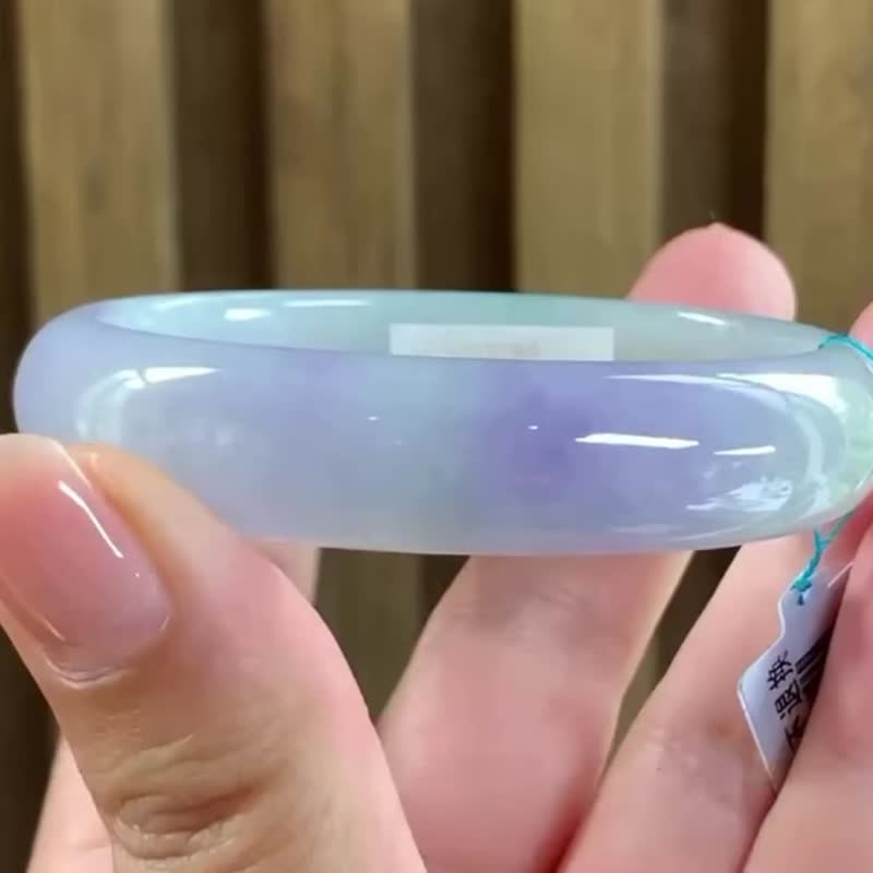 Ice type natural jadeite Burmese A jade bracelet • Ice type purple and blue jadeite concubine bracelet - สร้อยข้อมือ - หยก สีม่วง