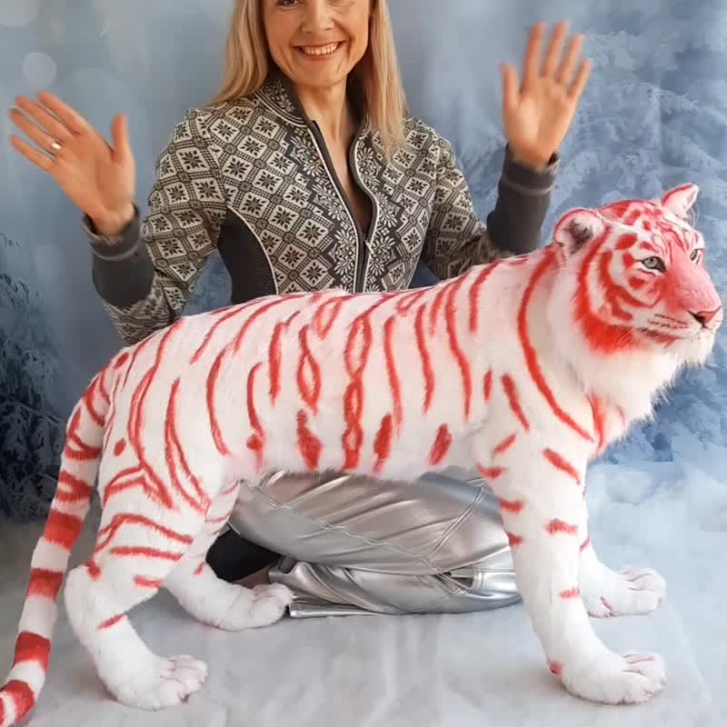 Tiger Mars realistic plush animals. Ooak toy. Red tiger stuffed toy - 玩偶/公仔 - 其他材質 紅色