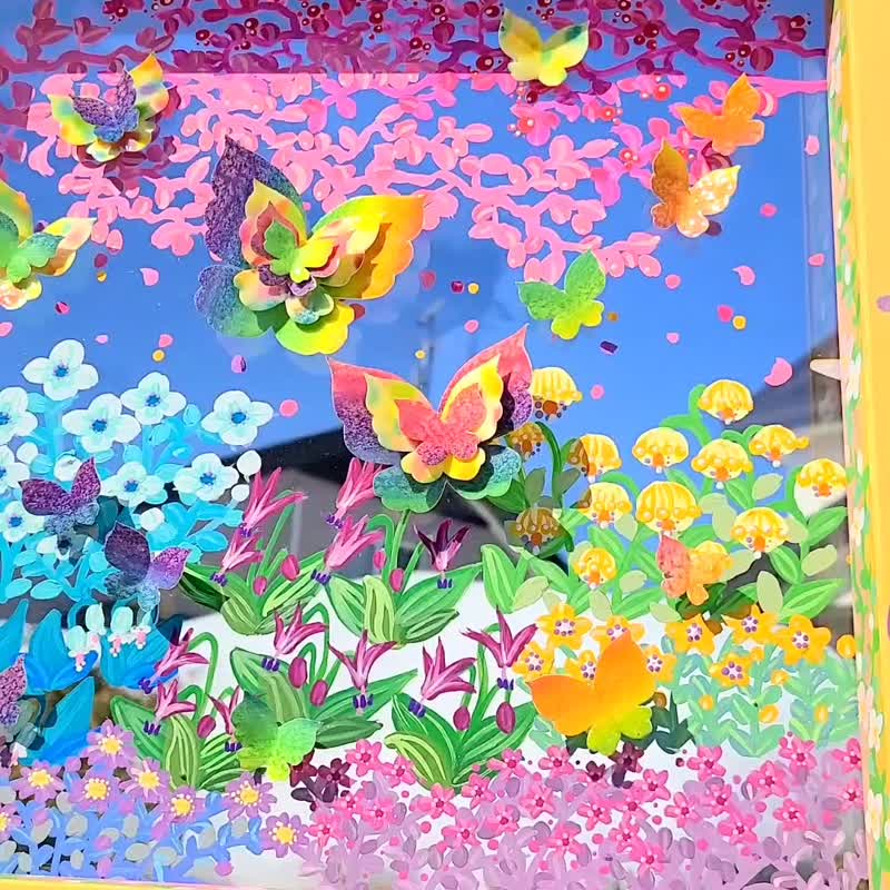 【受注生産/花庭散歩/イエロー】　透明アート　影絵　インテリア　花　蝶　オブジェ - 海報/掛畫/掛布 - 壓克力 黃色
