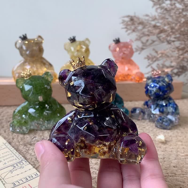 Crystal Geometric Bear Size M | Natural Stone Ornaments | Birthday Gifts and Best Friend Gifts | Citrine and Amethyst - ของวางตกแต่ง - คริสตัล หลากหลายสี