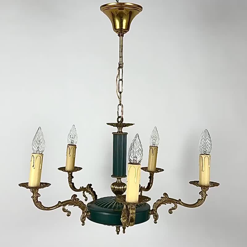 Vintage Chandelier With 5 Arms In The Empire Style Bronze Green Gold Lighting - Lighting - Other Metals Green