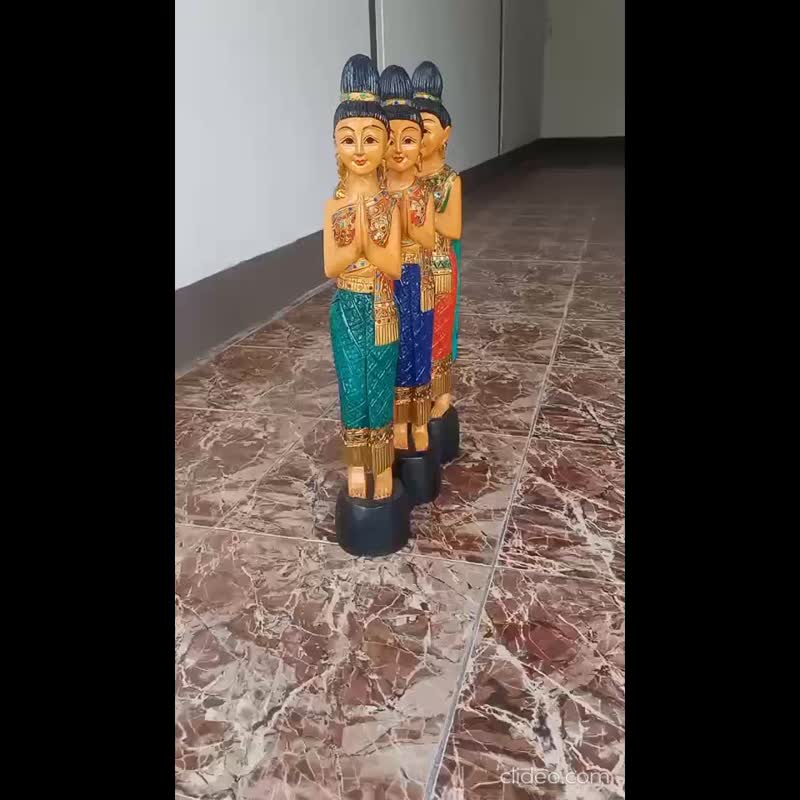 Thai handmade woodcraft doll, Nangwai wooden doll, Sawasdee goddess - 玩偶/公仔 - 木頭 綠色